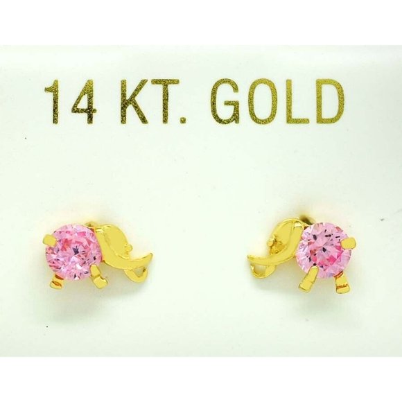 Genuine 0.30 Cts Pink Sapphire Stud Elephants Earrings 14k  Genuine 0.30 Cts Pink Sapphire Stud Elephants Earrings 14k Gold